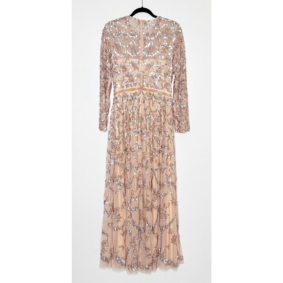 NWT Mac Duggal Sequin Beaded Long Sleeve Gown 5496 Blush Pink Women's Size 10 - Picture 5 of 10